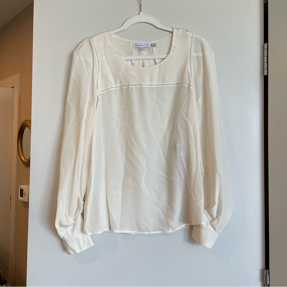See by Chloe Long Sleeve Silk Blouse Cream/Off White Size 6